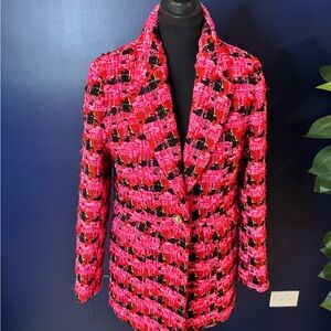 Stylish Pink and Black Women's Tweed Jacket